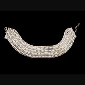 Zara Gun Metal Rhinestone Multistrand Choker Necklace 14" Long